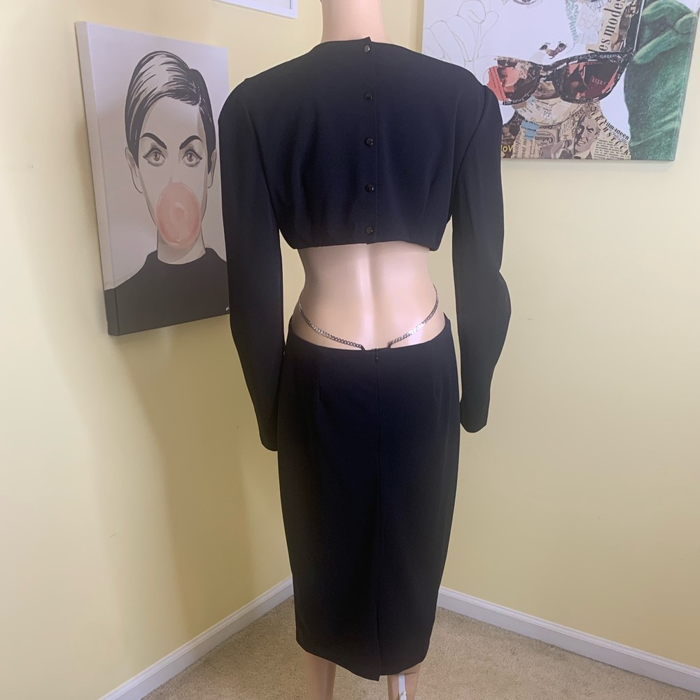 💫HP‼️💫 NWT LEA & VIOLA Cut-out Bodycon Midi Dress w/Chain Detail, Black, Large - Picture 7 of 7